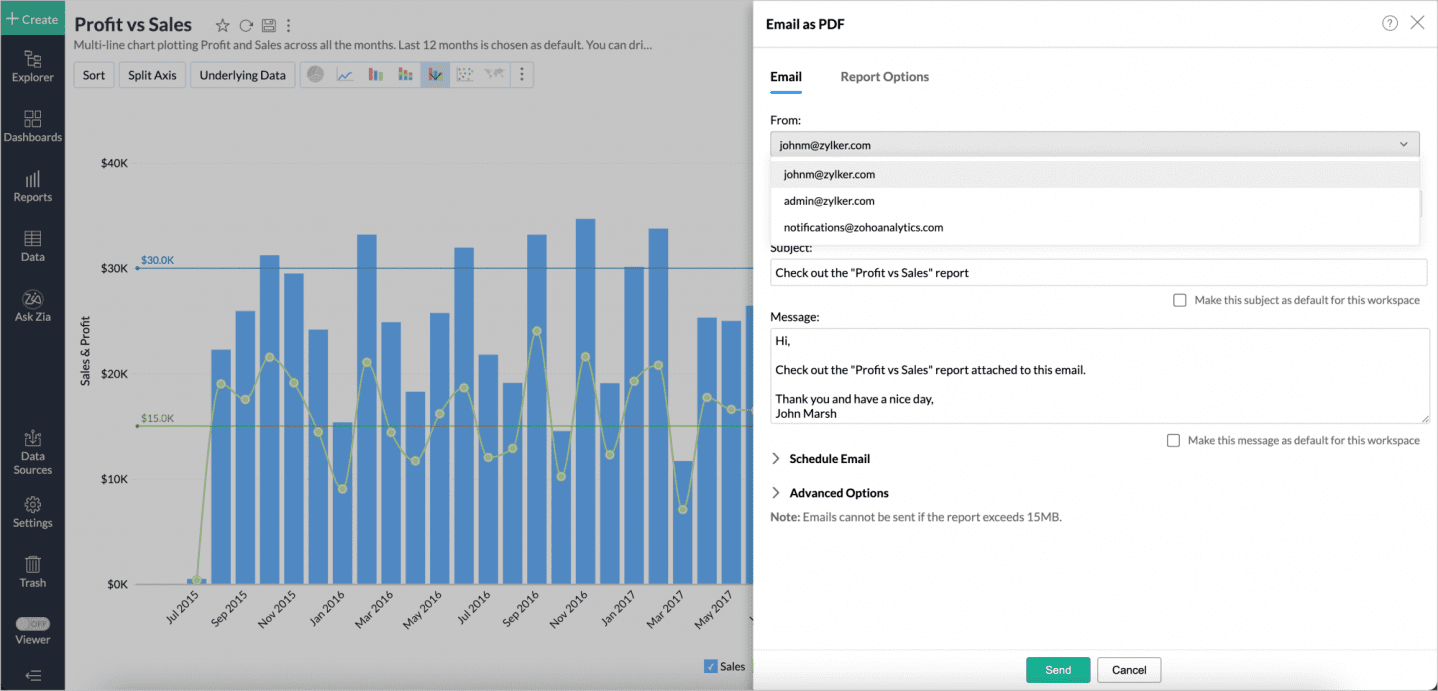 Email Address of organisation zoho analytics