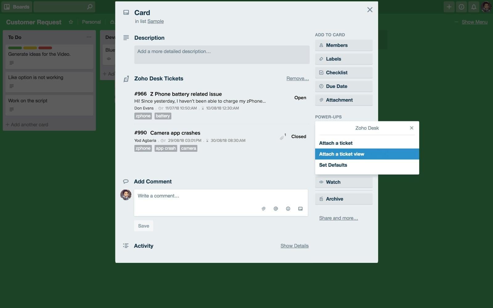 Trello Zoho Desk integration